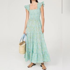RIXO Womens Tiered Blue Floral Square Neck Sleeveless Pull-On Kendall Dress XL